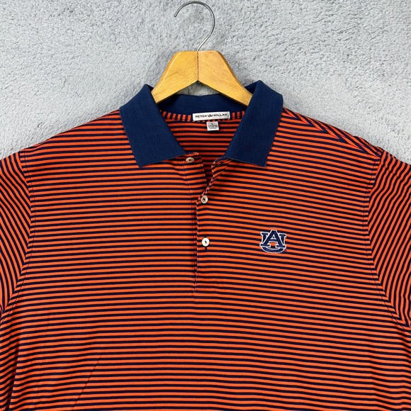 Auburn Tigers Men Polo Shirt Large Orange Blue Striped Rugby Casual Peter Millar